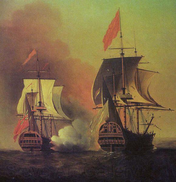 Samuel Scott Capture of the Spanish Galleon Nuestra Senora de Cavagonda by the British ship Centurion during the Anson Expedition Spain oil painting art